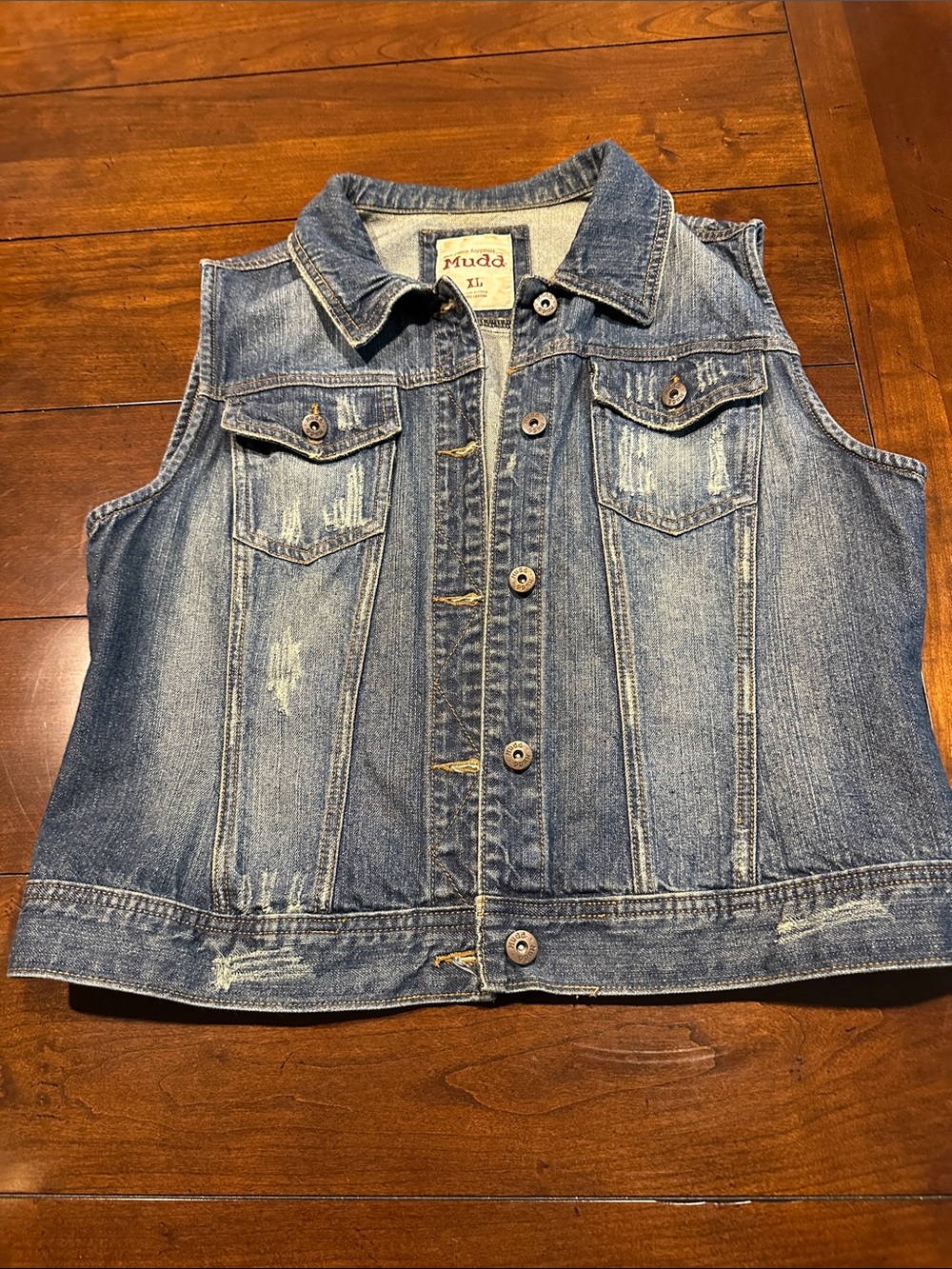 Mudd Distressed Denim Vest in Blue
